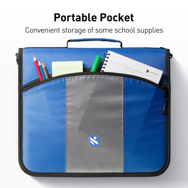 Kinbashi 3-Inch 3 Round Rings Zipper Binder, Handle and Shoulder Strap Included, Blue - Image 3